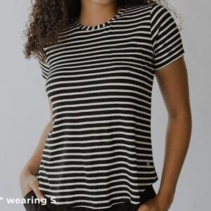 Albion Basic Tee, thick Ivory and Black Stripe size large